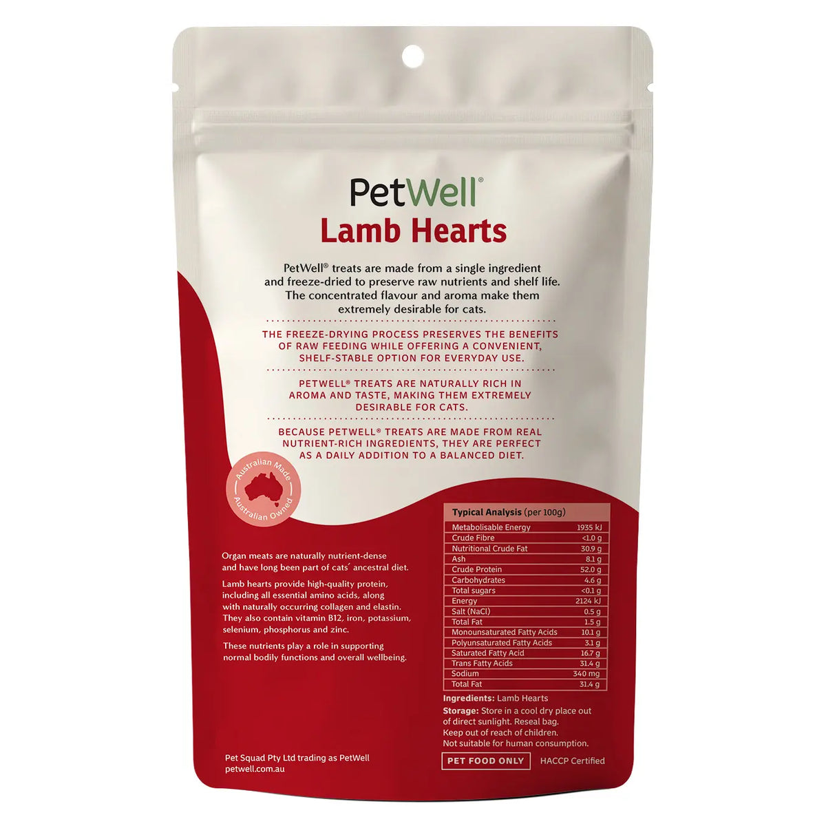 PetWell Freeze Dried Lamb Hearts for CATS